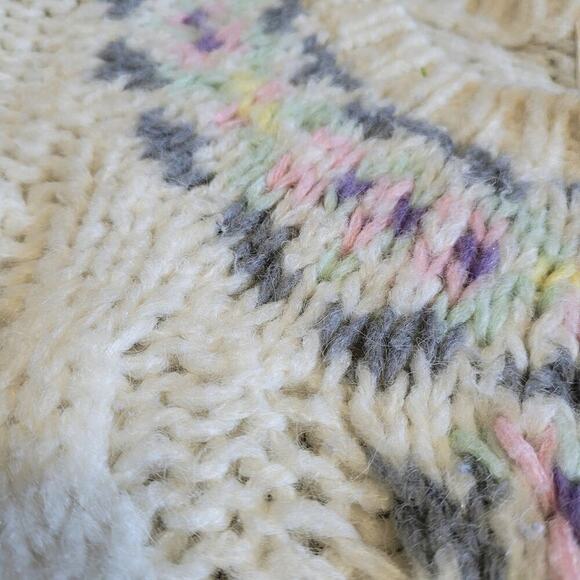 Vintage Collage by Hand Womens 3D KNIIT Wool Blend Sweater S Cream Cottagecore - Picture 5 of 5